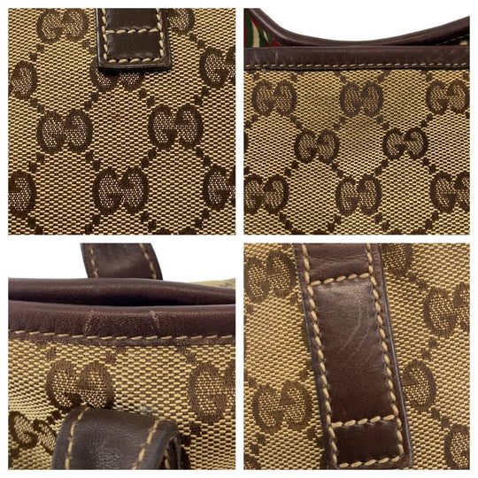 GUCCI Tote Bag 169946 GG canvas, leather Brown Beige Gold Metal Tote Bag Handbag Shoulder Bag Interlocking G New Brit GG pattern Women Used Authentic