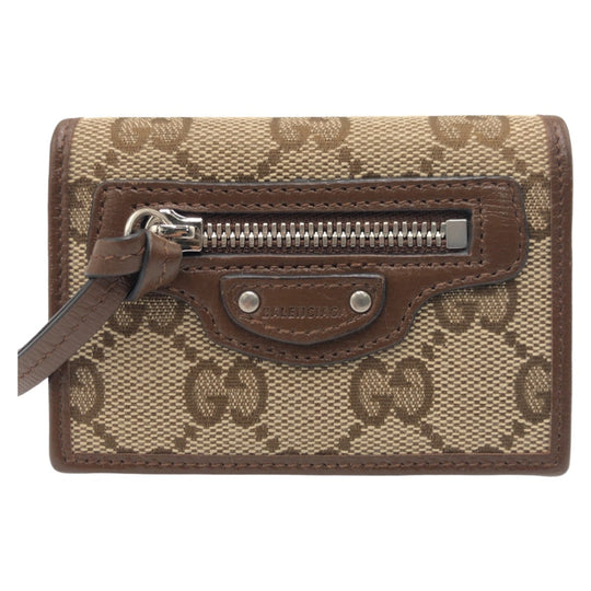 GUCCI Tri-fold wallet GG canvas Brown SilverMetal Folding wallet Compact wallet Balenciaga Collaboration The Hacker Project mens Used Authentic