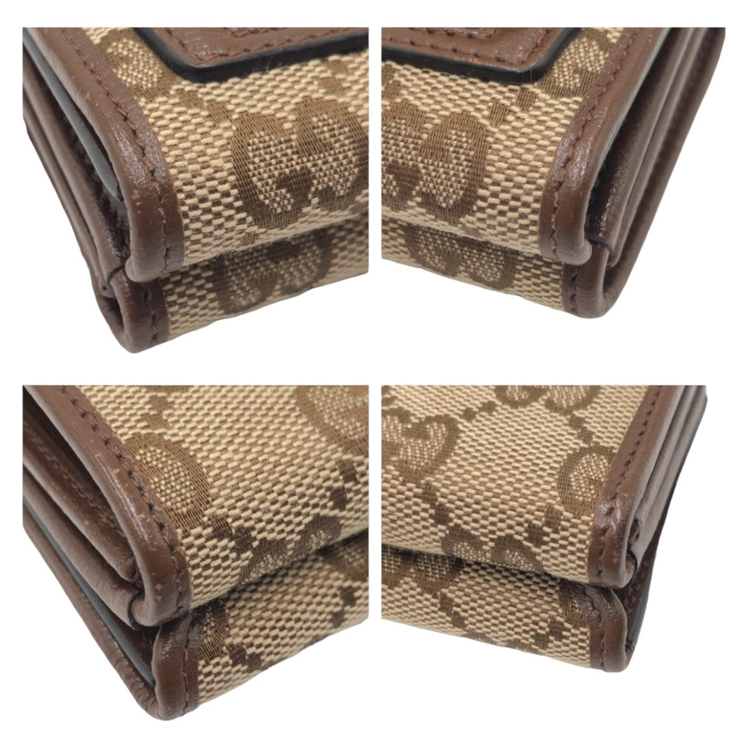 GUCCI Tri-fold wallet GG canvas Brown SilverMetal Folding wallet Compact wallet Balenciaga Collaboration The Hacker Project mens Used Authentic