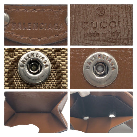 GUCCI Tri-fold wallet GG canvas Brown SilverMetal Folding wallet Compact wallet Balenciaga Collaboration The Hacker Project mens Used Authentic