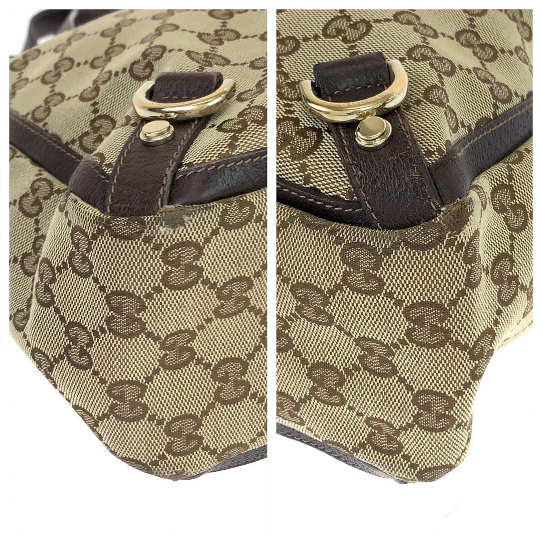 GUCCI Tote Bag 170004 GG canvas, leather Beige Brown Gold Metal Tote Bag Shoulder Bag Abbey Women Used Authentic