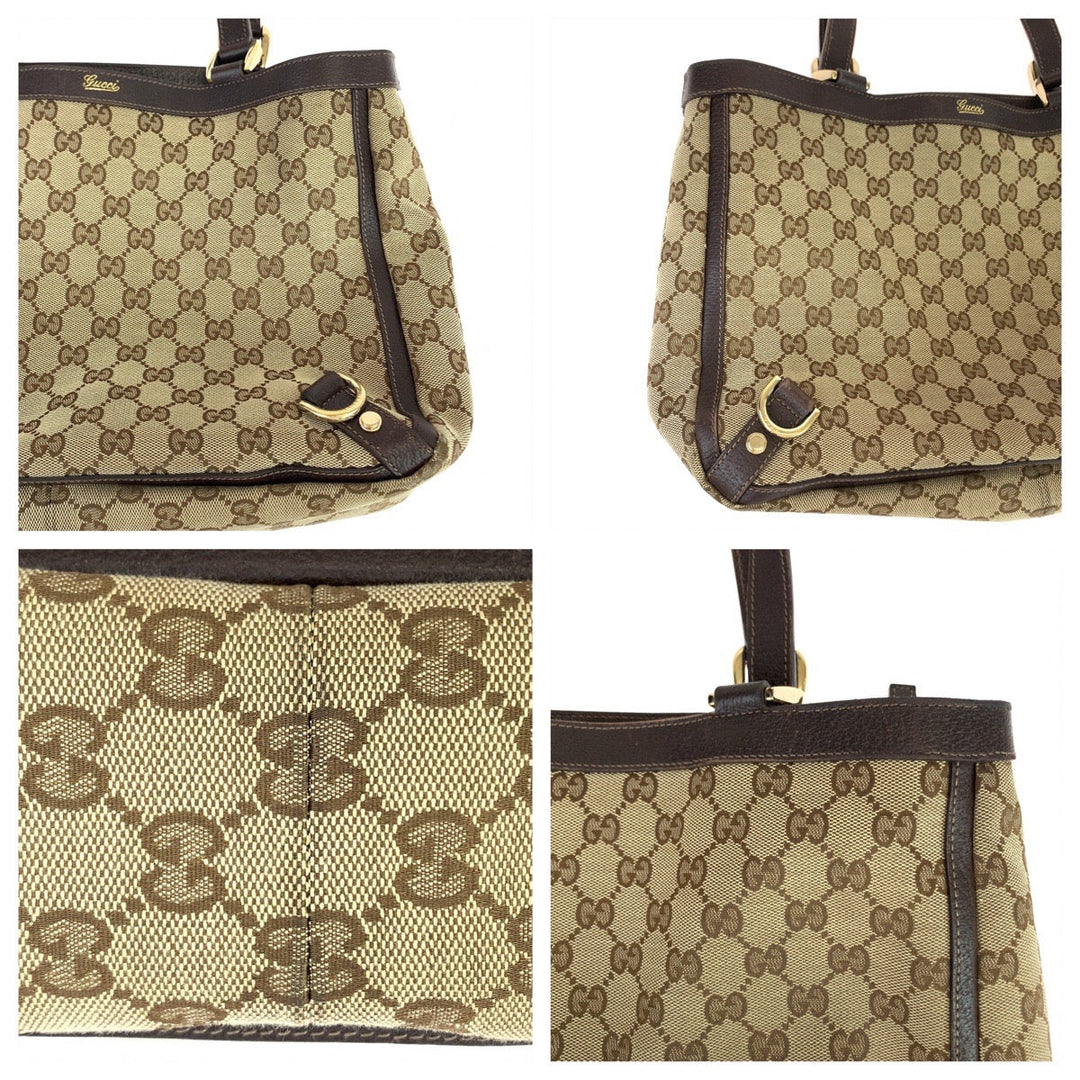 GUCCI Tote Bag 170004 GG canvas, leather Beige Brown Gold Metal Tote Bag Shoulder Bag Abbey Women Used Authentic