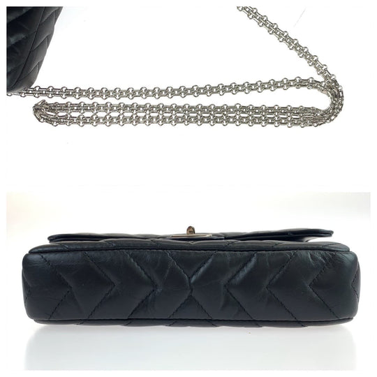 CHANEL Shoulder Bag lambskin Black SilverMetal Shoulder Bag Crossbody Chevron Vstitch Turn lock Women Used Authentic