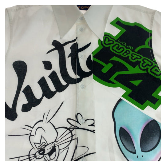 LOUIS VUITTON Long sleeve shirt HNS99WH78 cotton white white multicolor Long sleeve shirts, dress shirts, dress shirts Cartoon Alien Graphics mens M Used Authentic