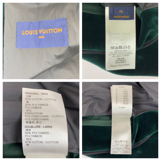 LOUIS VUITTON Blouson RM222 PR2 HNB95E Velor Green Blue Windbreaker Blouson 22AW Technical Taped Velour mens 46 Used Authentic