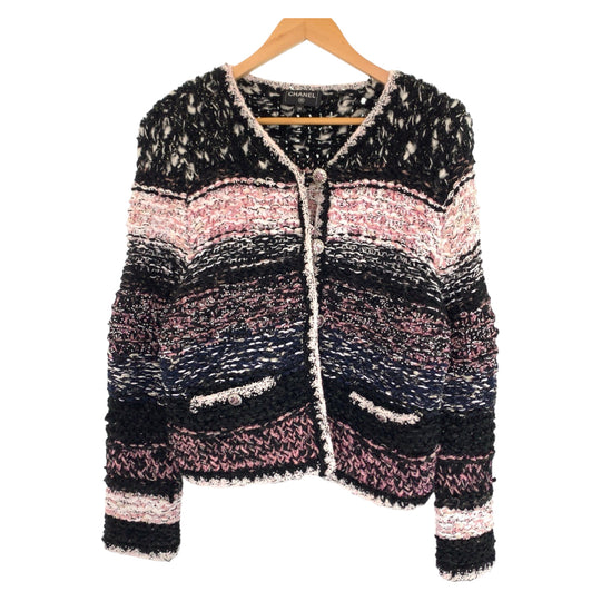 CHANEL No color jacket P73552 wool Pink Multicolor SilverMetal Knit cardigan jacket COCO Mark Women 36 Used Authentic