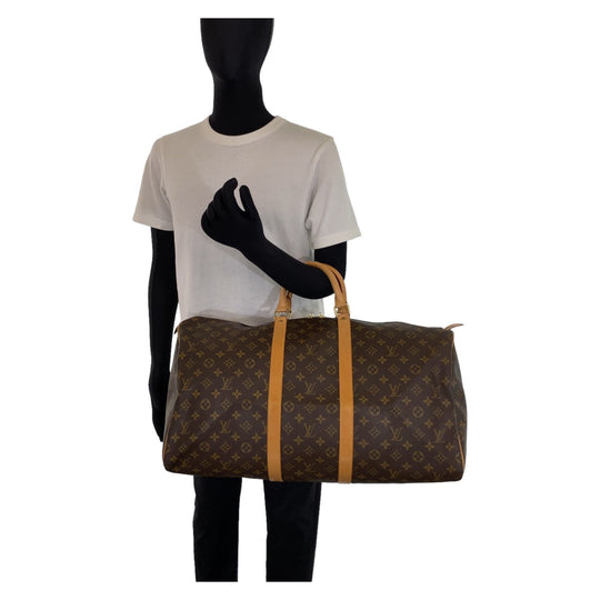 LOUIS VUITTON Boston Duffel bag M41424 PVC Brown Gold Metal Boston Duffel bag unisex Monogram Keepall 55 mens Used Authentic