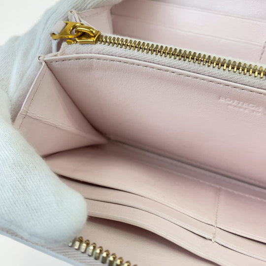 BOTTEGAVENETA Long Wallet Purse 608053 VCPP2 5903 lambskin Light Pink Gold Metal Long Wallet Purse Round Zip MAXI INTRECCIATO Women Used Authentic