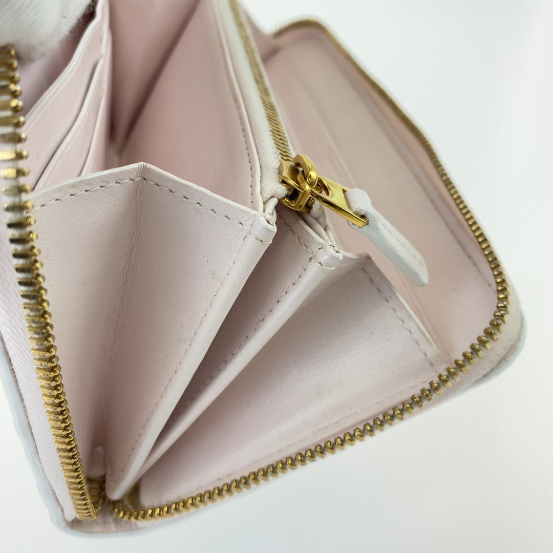 BOTTEGAVENETA Long Wallet Purse 608053 VCPP2 5903 lambskin Light Pink Gold Metal Long Wallet Purse Round Zip MAXI INTRECCIATO Women Used Authentic