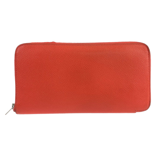 HERMES Long Wallet Purse Epsom Red orange Long Wallet Purse Zip Around Azap long silk in Women Used Authentic