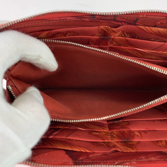 HERMES Long Wallet Purse Epsom Red orange Long Wallet Purse Zip Around Azap long silk in Women Used Authentic