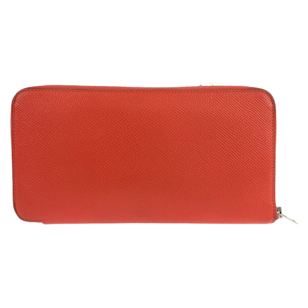 HERMES Long Wallet Purse Epsom Red orange Long Wallet Purse Zip Around Azap long silk in Women Used Authentic
