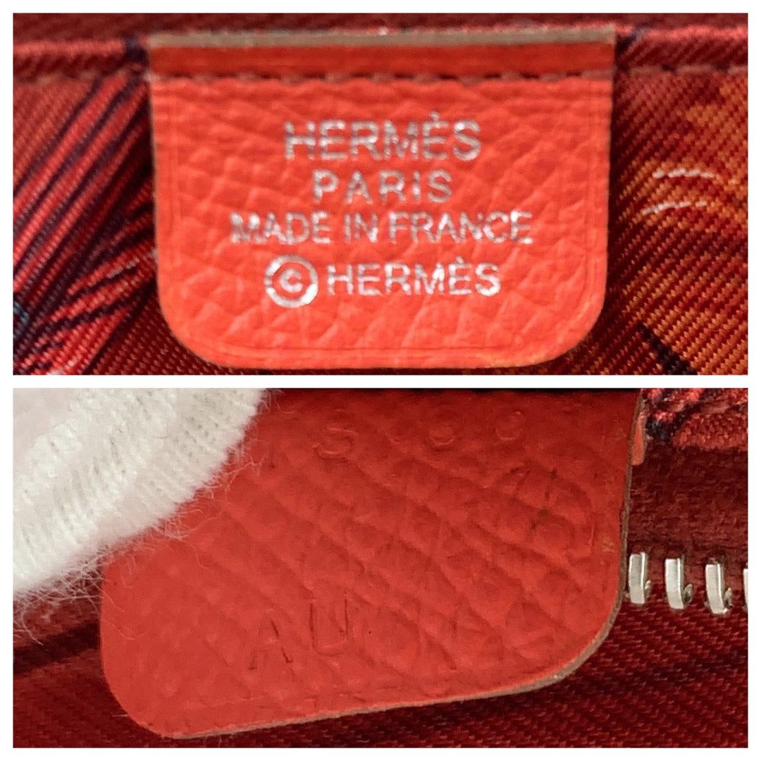 HERMES Long Wallet Purse Epsom Red orange Long Wallet Purse Zip Around Azap long silk in Women Used Authentic