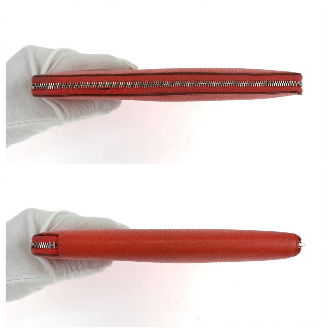HERMES Long Wallet Purse Epsom Red orange Long Wallet Purse Zip Around Azap long silk in Women Used Authentic