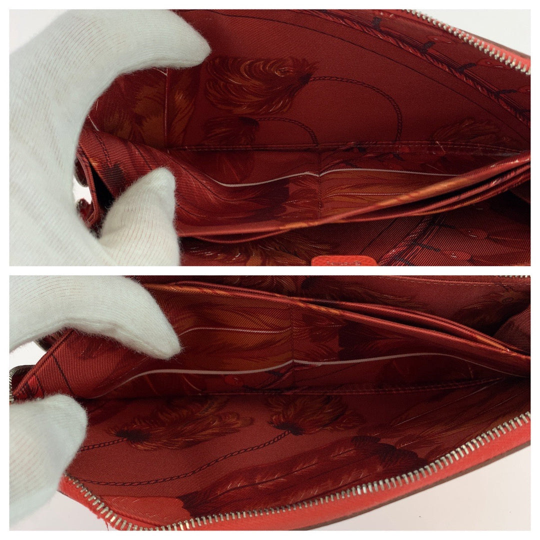 HERMES Long Wallet Purse Epsom Red orange Long Wallet Purse Zip Around Azap long silk in Women Used Authentic