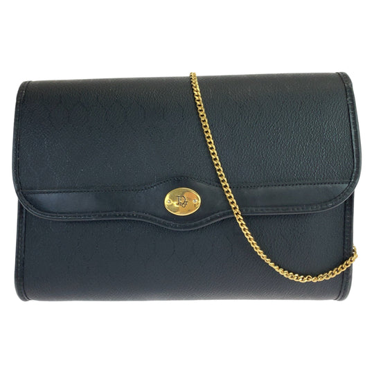 Christian Dior Shoulder Bag PVC Black Gold Metal Crossbody Shoulder Bag ChainShoulder Honeycomb Pattern Women Used Authentic