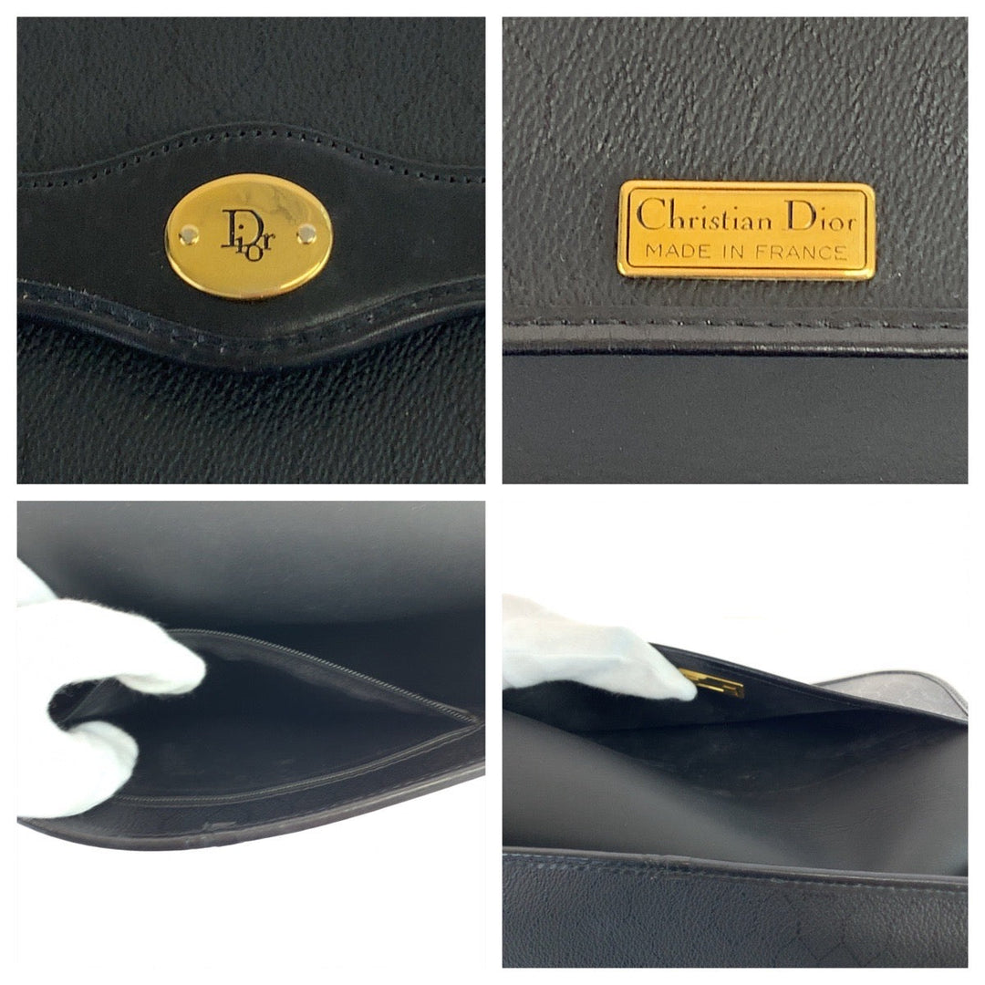 Christian Dior Shoulder Bag PVC Black Gold Metal Crossbody Shoulder Bag ChainShoulder Honeycomb Pattern Women Used Authentic