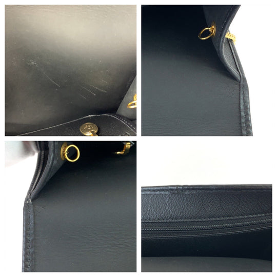 Christian Dior Shoulder Bag PVC Black Gold Metal Crossbody Shoulder Bag ChainShoulder Honeycomb Pattern Women Used Authentic