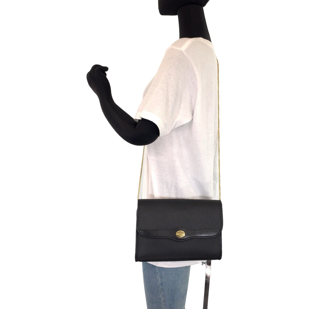 Christian Dior Shoulder Bag PVC Black Gold Metal Crossbody Shoulder Bag ChainShoulder Honeycomb Pattern Women Used Authentic