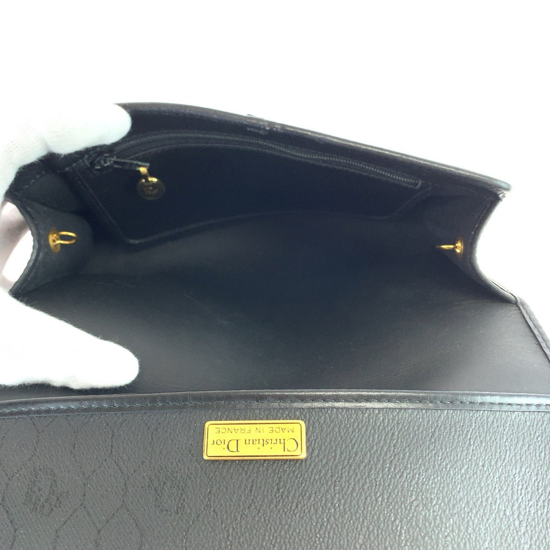 Christian Dior Shoulder Bag PVC Black Gold Metal Crossbody Shoulder Bag ChainShoulder Honeycomb Pattern Women Used Authentic