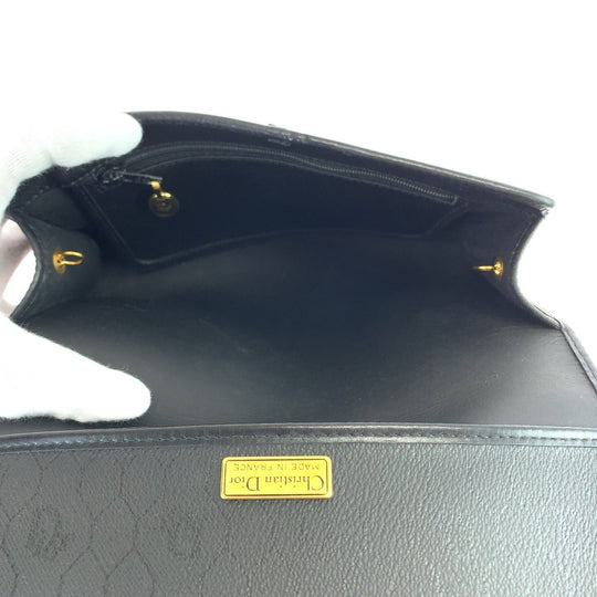 Christian Dior Shoulder Bag PVC Black Gold Metal Crossbody Shoulder Bag ChainShoulder Honeycomb Pattern Women Used Authentic
