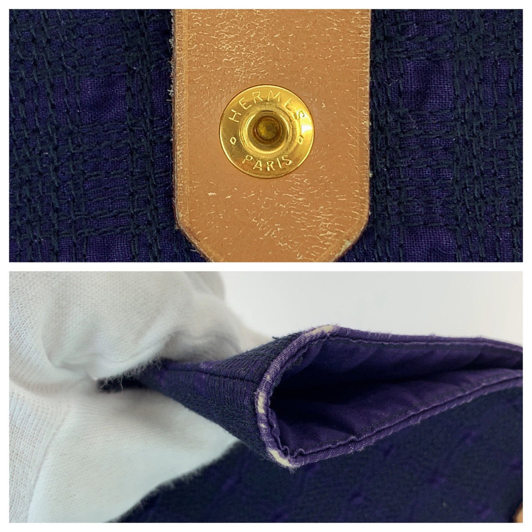 HERMES Tote Bag Canvas, Leather Purple Gold Metal Tote Bag handbag Amedaba GM Women Used Authentic