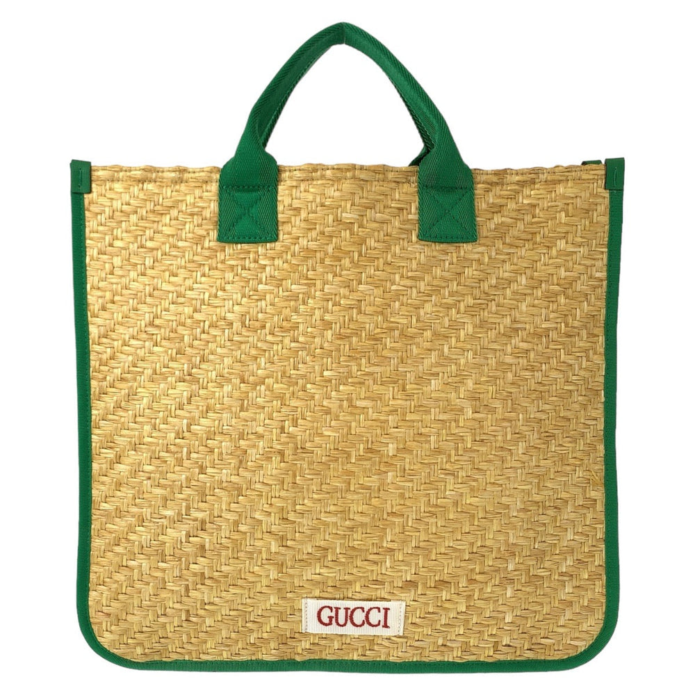 GUCCI Tote Bag 605831 straw Beige Green Tote Bag handbag basket bag Chilled license glider Women Used Authentic