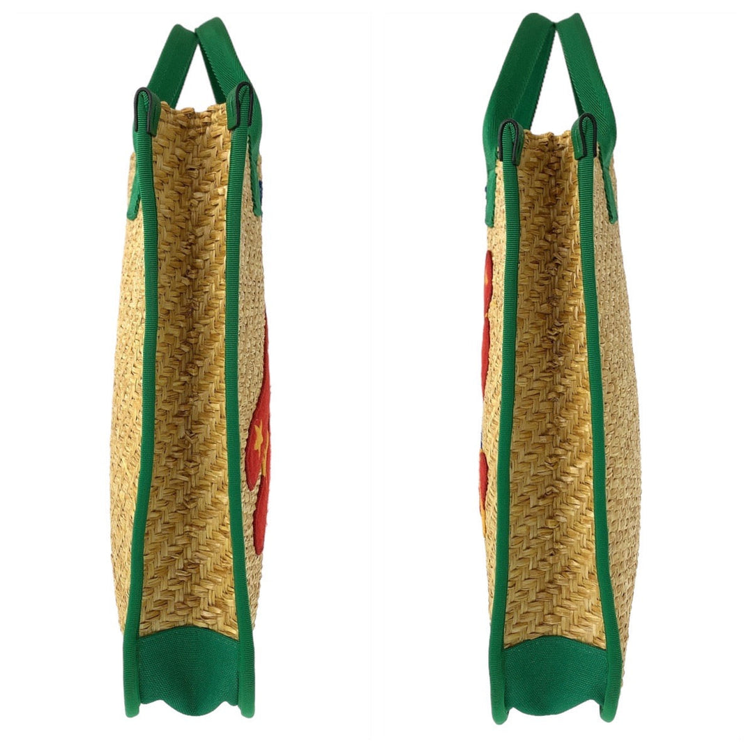GUCCI Tote Bag 605831 straw Beige Green Tote Bag handbag basket bag Chilled license glider Women Used Authentic