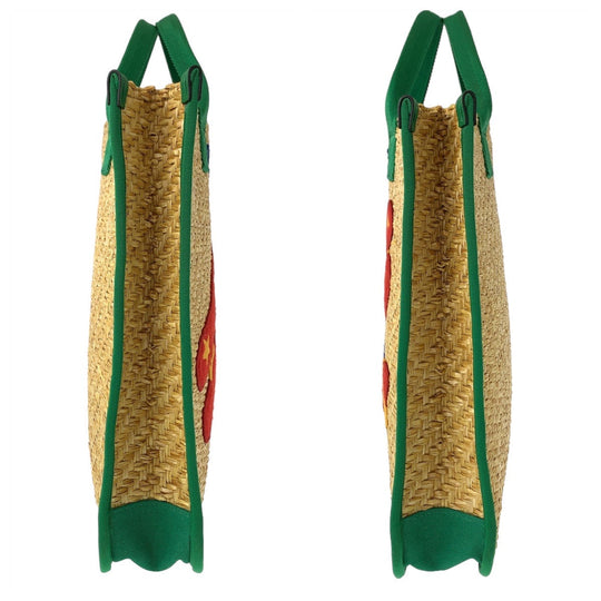 GUCCI Tote Bag 605831 straw Beige Green Tote Bag handbag basket bag Chilled license glider Women Used Authentic