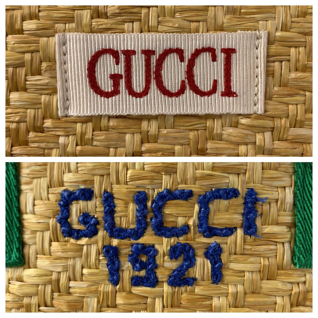 GUCCI Tote Bag 605831 straw Beige Green Tote Bag handbag basket bag Chilled license glider Women Used Authentic
