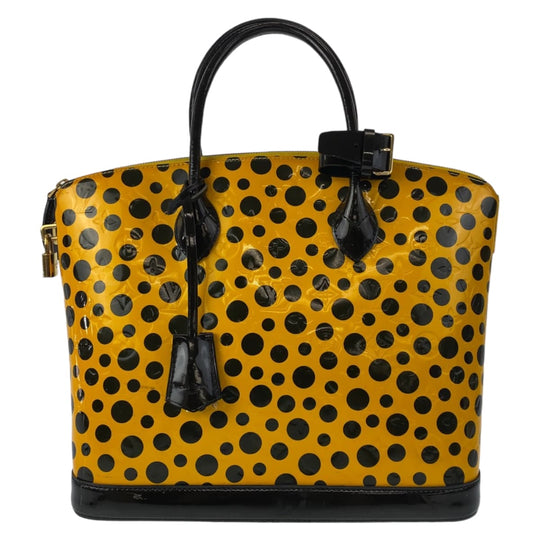 LOUIS VUITTON Handbag M91398 Patent leather Yellow Black Gold Metal Handbag Tote Bag Monogram Vernis LockitMM Yayoi Kusama Women Used Authentic