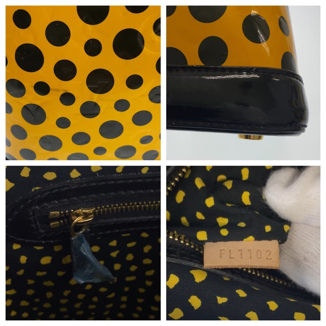 LOUIS VUITTON Handbag M91398 Patent leather Yellow Black Gold Metal Handbag Tote Bag Monogram Vernis LockitMM Yayoi Kusama Women Used Authentic