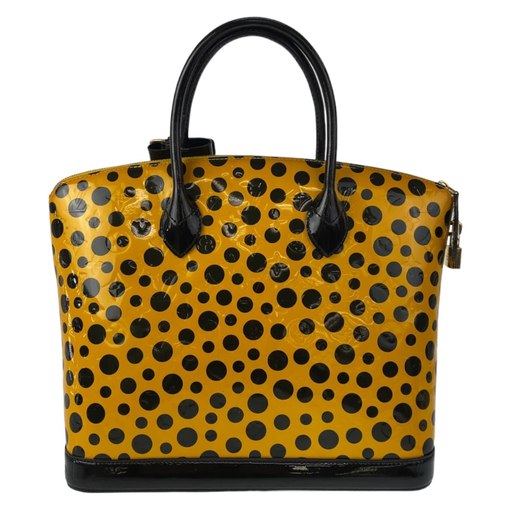 LOUIS VUITTON Handbag M91398 Patent leather Yellow Black Gold Metal Handbag Tote Bag Monogram Vernis LockitMM Yayoi Kusama Women Used Authentic