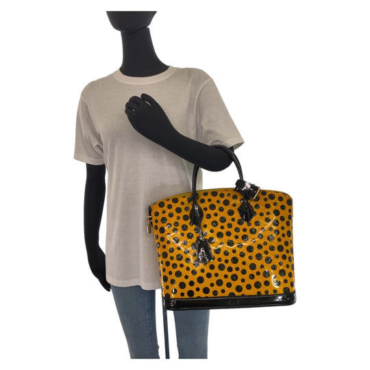 LOUIS VUITTON Handbag M91398 Patent leather Yellow Black Gold Metal Handbag Tote Bag Monogram Vernis LockitMM Yayoi Kusama Women Used Authentic