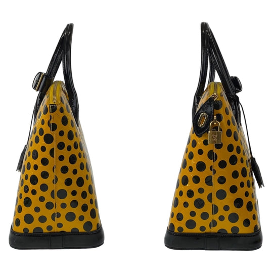 LOUIS VUITTON Handbag M91398 Patent leather Yellow Black Gold Metal Handbag Tote Bag Monogram Vernis LockitMM Yayoi Kusama Women Used Authentic