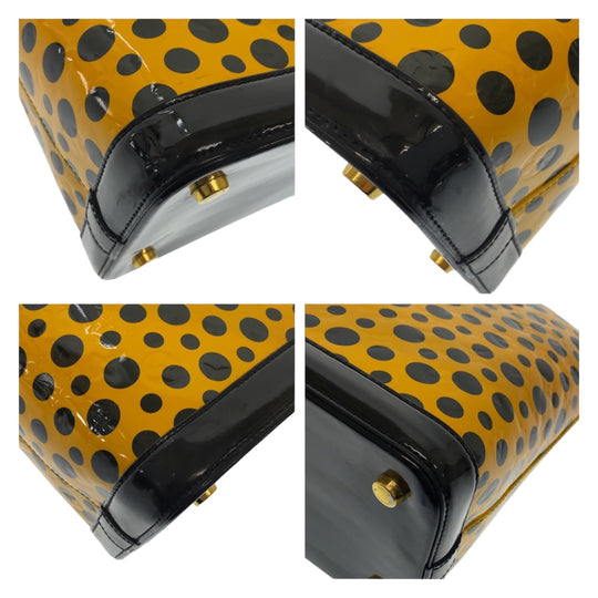 LOUIS VUITTON Handbag M91398 Patent leather Yellow Black Gold Metal Handbag Tote Bag Monogram Vernis LockitMM Yayoi Kusama Women Used Authentic