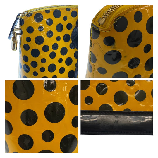 LOUIS VUITTON Handbag M91398 Patent leather Yellow Black Gold Metal Handbag Tote Bag Monogram Vernis LockitMM Yayoi Kusama Women Used Authentic