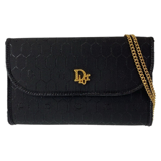 Dior Shoulder Bag canvas Dark Navy Gold Metal Shoulder Bag Accessory Pouch Pochette Honeycomb Pattern Women Used Authentic