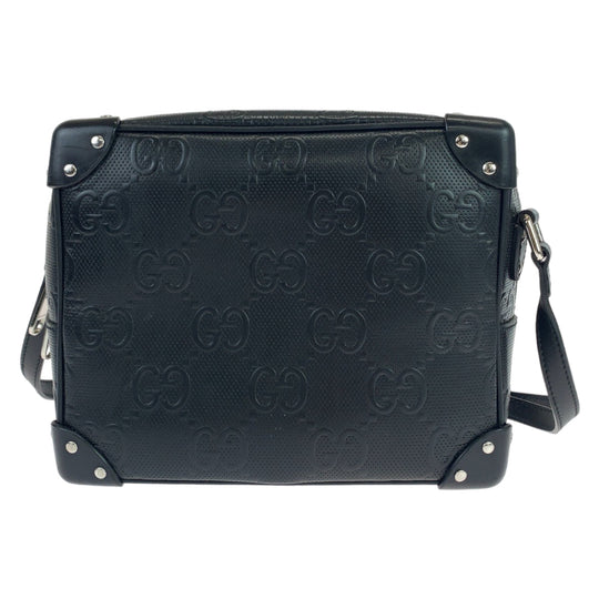 GUCCI Shoulder Bag 626363 leather Black Silver Metal Crossbody Shoulder Bag Soft Trunk GG emboss mens Used Authentic