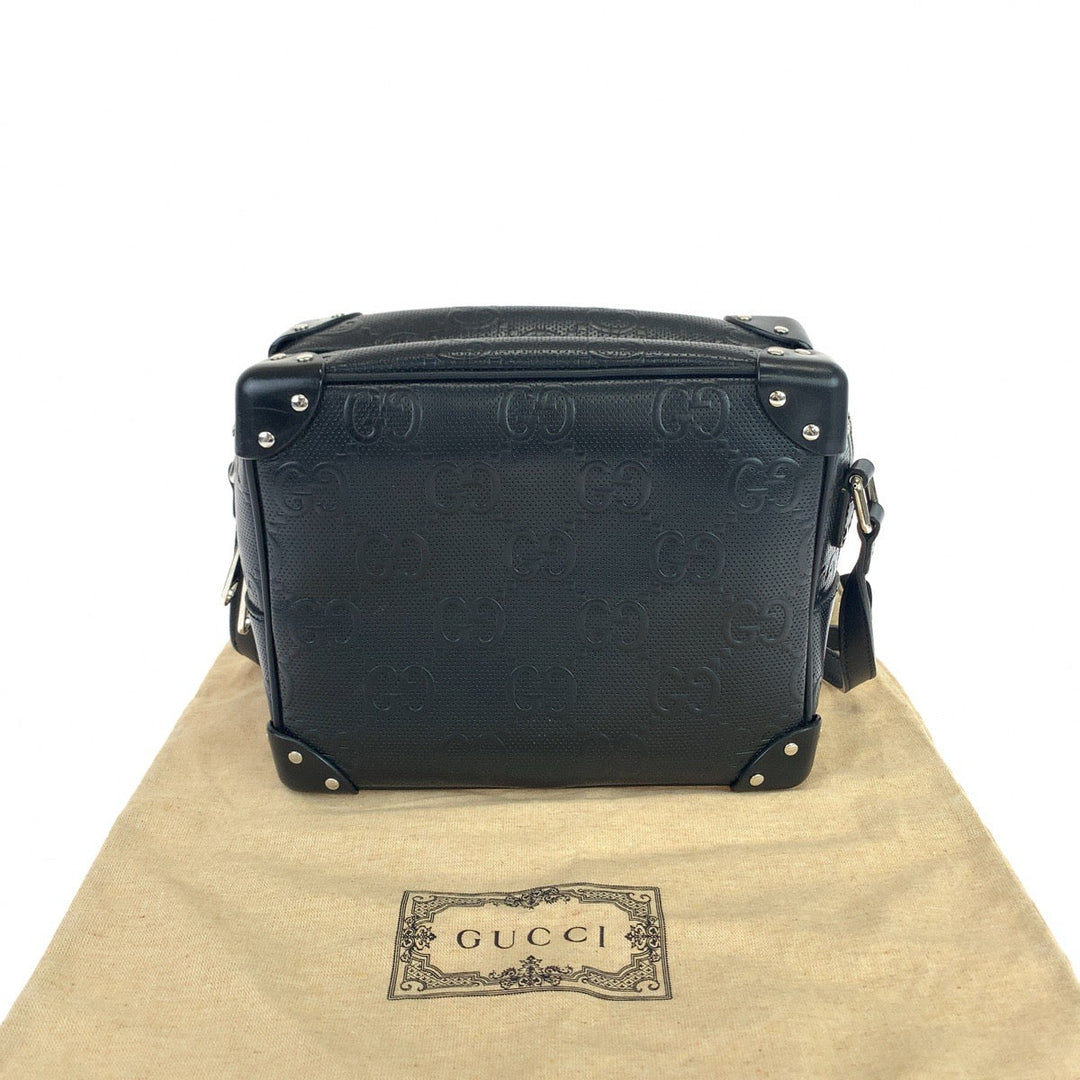 GUCCI Shoulder Bag 626363 leather Black Silver Metal Crossbody Shoulder Bag Soft Trunk GG emboss mens Used Authentic