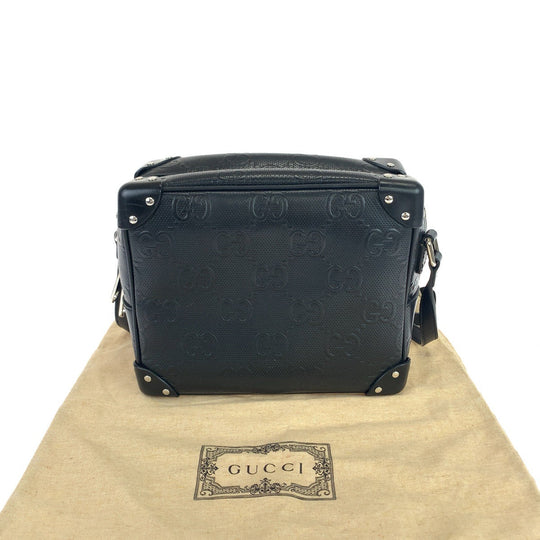 GUCCI Shoulder Bag 626363 leather Black Silver Metal Crossbody Shoulder Bag Soft Trunk GG emboss mens Used Authentic