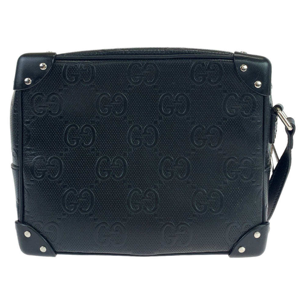 GUCCI Shoulder Bag 626363 leather Black Silver Metal Crossbody Shoulder Bag Soft Trunk GG emboss mens Used Authentic