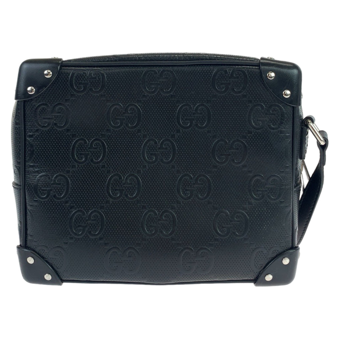 GUCCI Shoulder Bag 626363 leather Black Silver Metal Crossbody Shoulder Bag Soft Trunk GG emboss mens Used Authentic