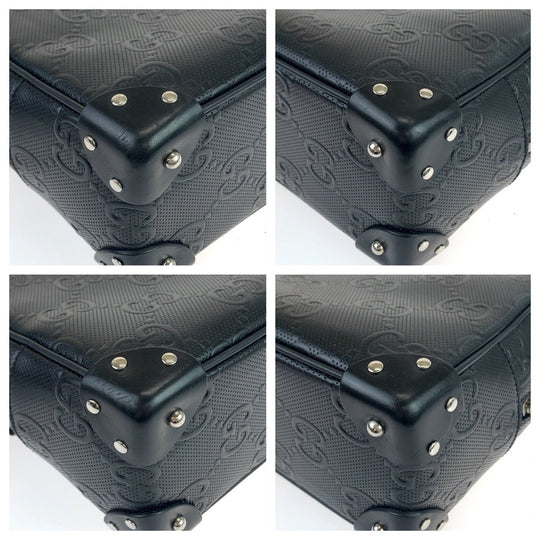 GUCCI Shoulder Bag 626363 leather Black Silver Metal Crossbody Shoulder Bag Soft Trunk GG emboss mens Used Authentic