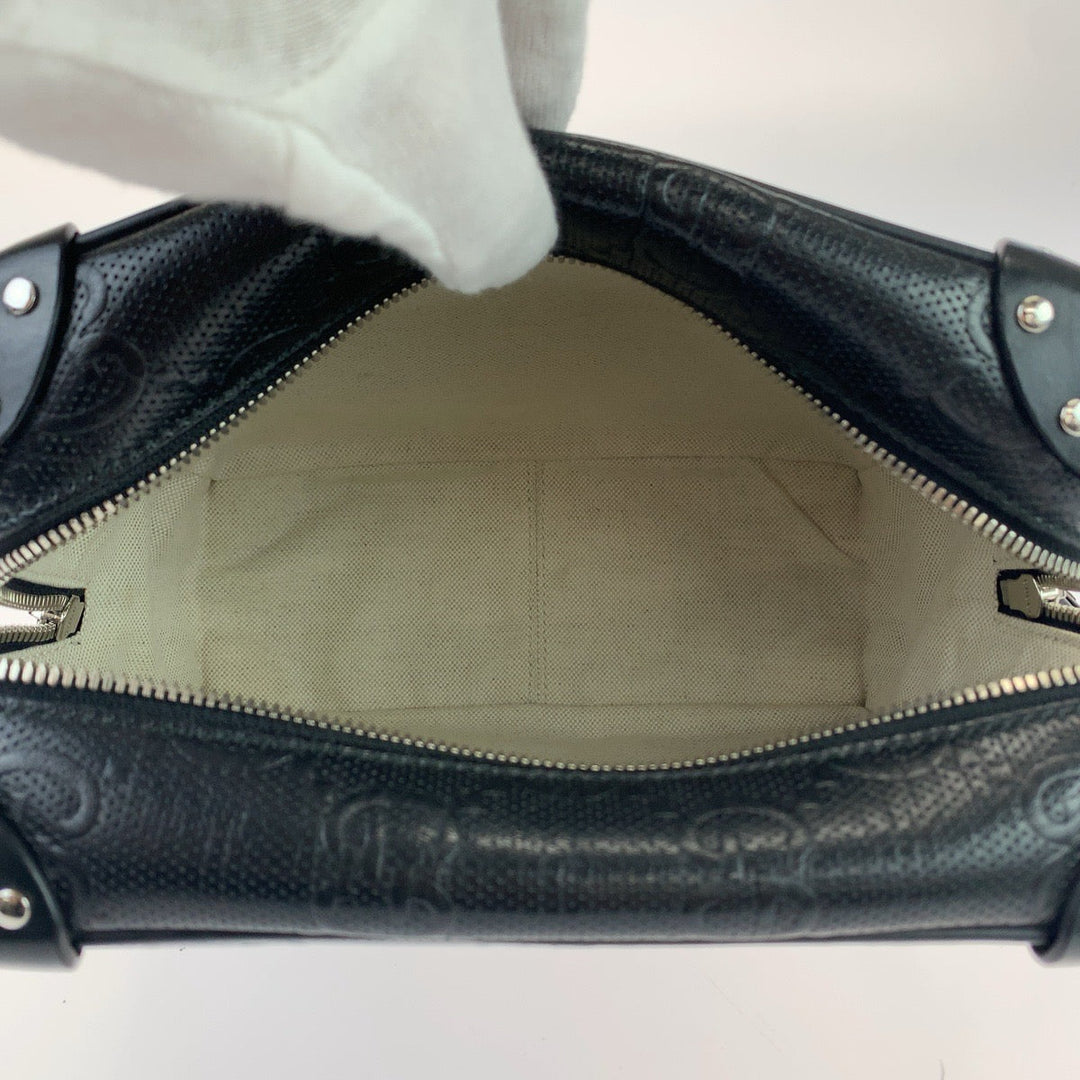 GUCCI Shoulder Bag 626363 leather Black Silver Metal Crossbody Shoulder Bag Soft Trunk GG emboss mens Used Authentic
