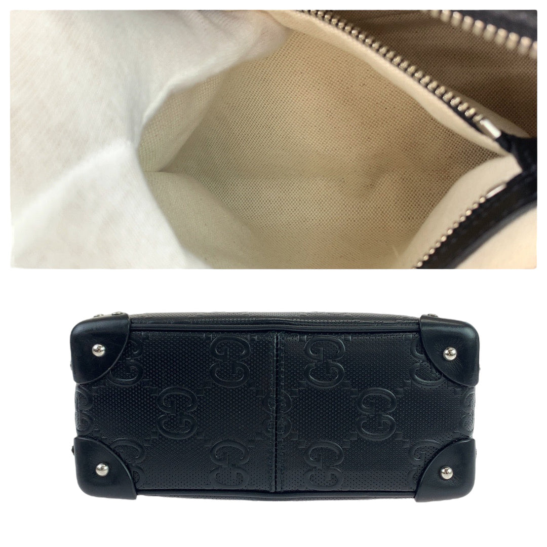 GUCCI Shoulder Bag 626363 leather Black Silver Metal Crossbody Shoulder Bag Soft Trunk GG emboss mens Used Authentic