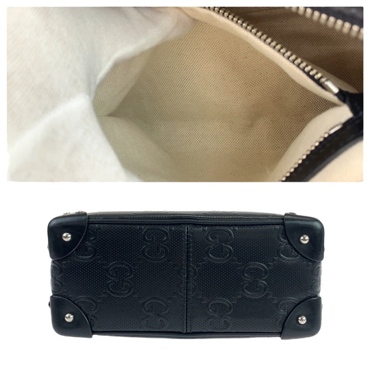 GUCCI Shoulder Bag 626363 leather Black Silver Metal Crossbody Shoulder Bag Soft Trunk GG emboss mens Used Authentic