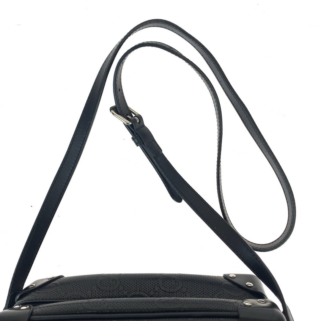 GUCCI Shoulder Bag 626363 leather Black Silver Metal Crossbody Shoulder Bag Soft Trunk GG emboss mens Used Authentic