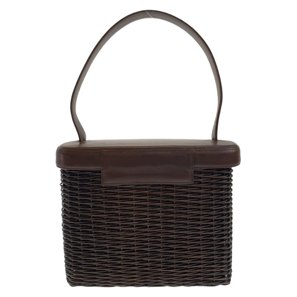 CHANEL Handbag Straw, Lambskin Dark Brown Gold Metal Handbag basket bag Rattan COCO Mark Women Used Authentic
