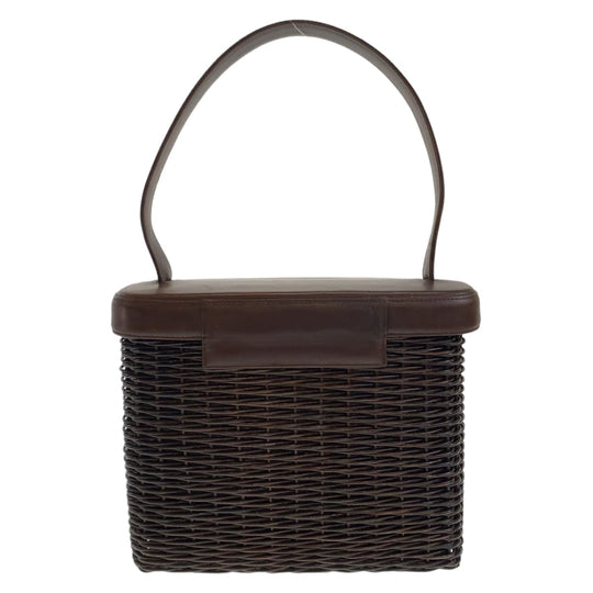 CHANEL Handbag Straw, Lambskin Dark Brown Gold Metal Handbag basket bag Rattan COCO Mark Women Used Authentic